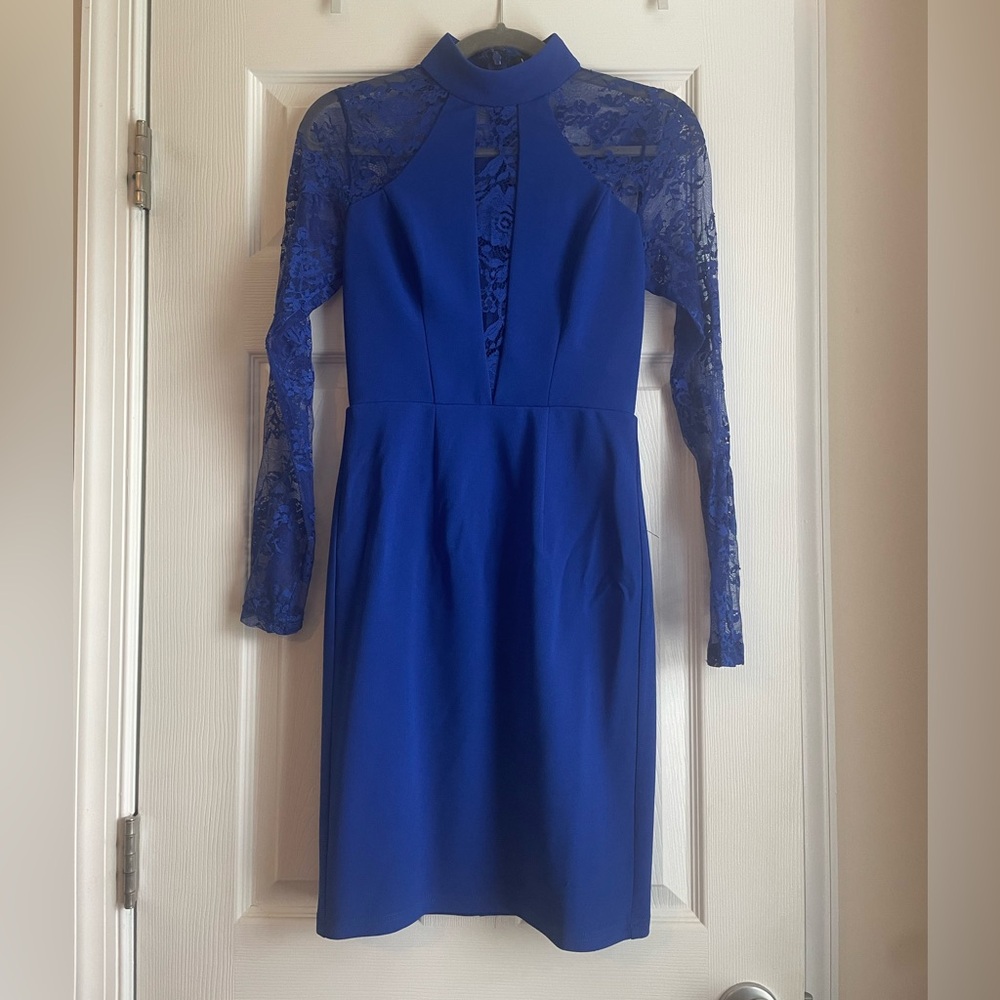 LuLus Blue Lace Sleeve Dress size xsmall